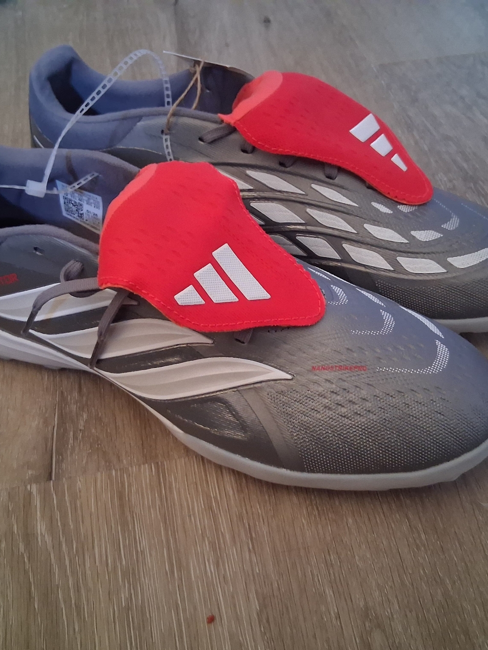 Adidas Gray & Red Soccer Shoes with Tongue Cover